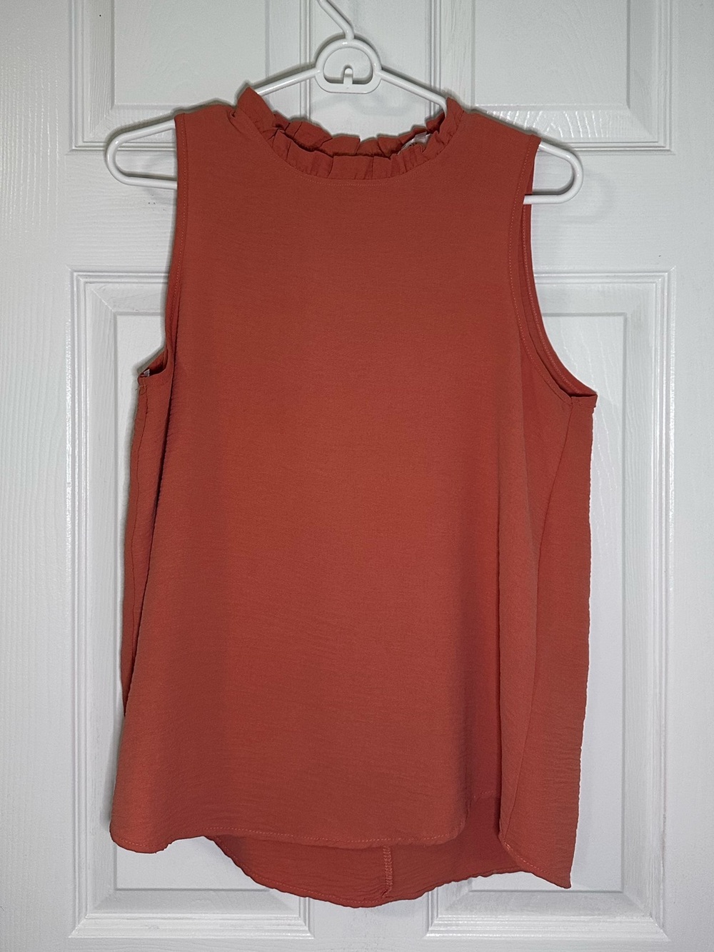 Ruffle Mock-Neck Sleeveless Top - Burnt Orange